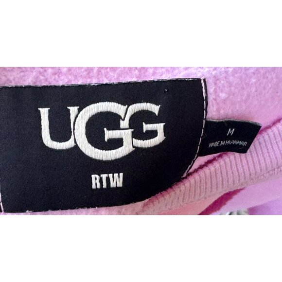 UGG Madeline Sweatshirt Women's Meduim Ashen Rose Fuzzy Logo Crewneck Sweater - Picture 3 of 6